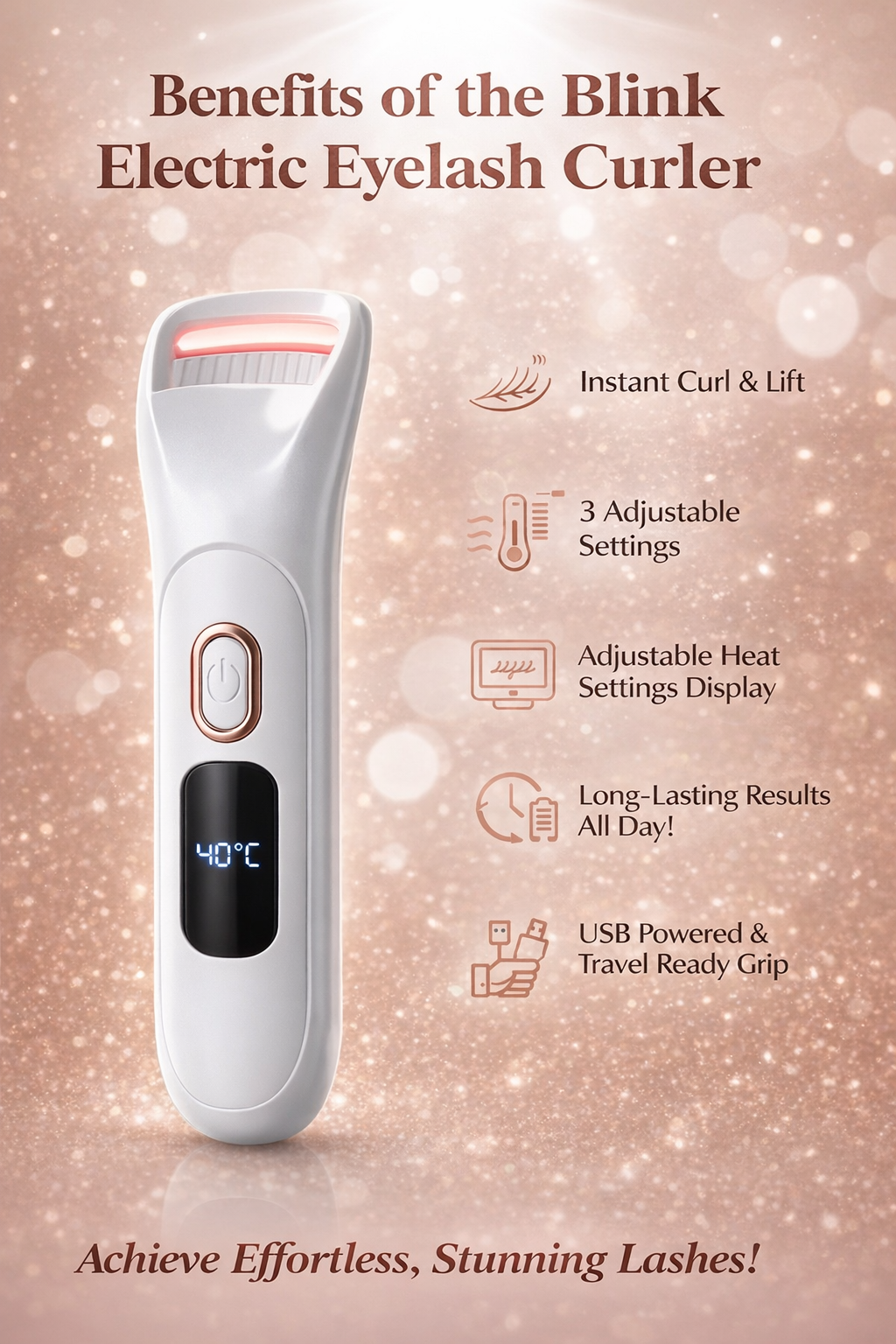 Blink Electric Eyelash Curler – Digital Temp Display & 3 Heat Settings